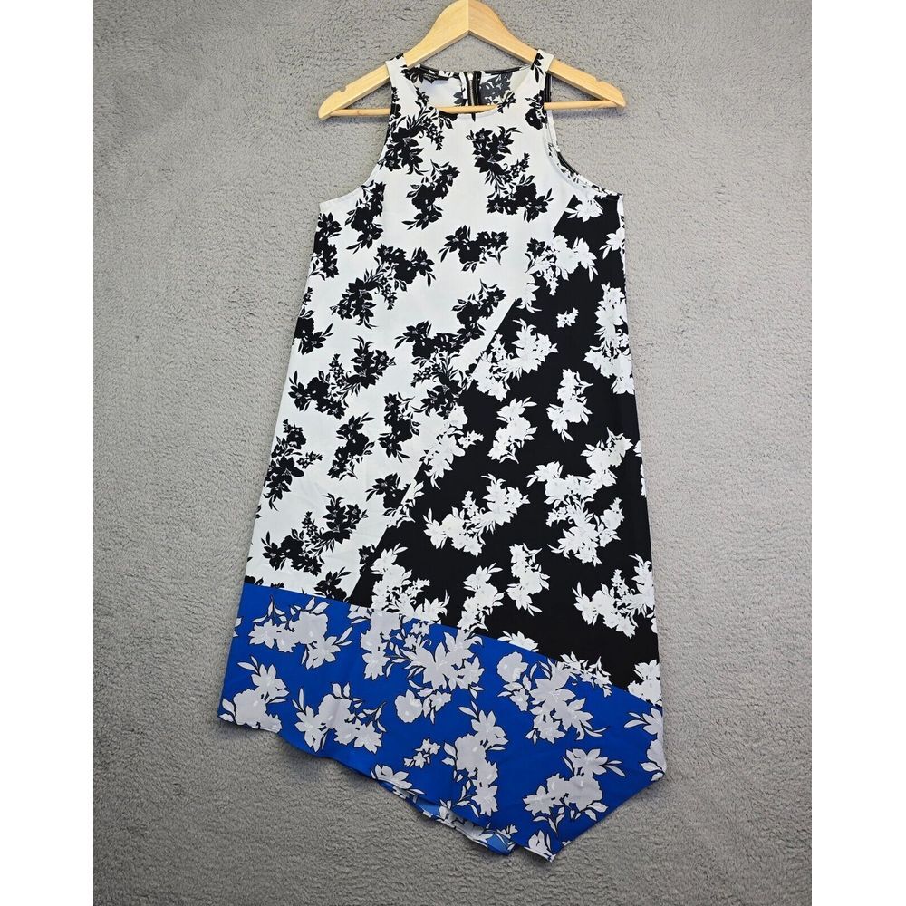 Alfani‎ Dress Womens Sz 4 Floral Asymmetrical Patchwork Boho Shift Flowy Art